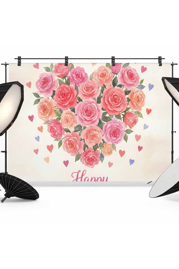 7x5ft Photo Backdrop, Mother's Day Soft Polyester Backdrop Curtains Photography Backdrops, Watercolor Love Roses Flowers Botanical Beige Brushed Background for Photoshoots Studio Video Portrait Party