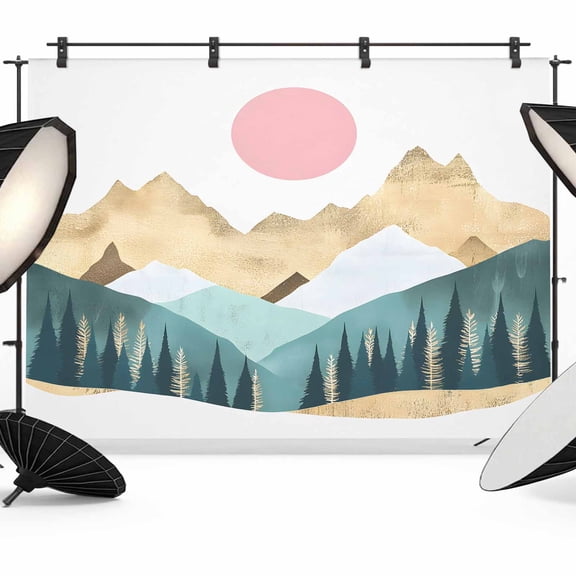 7x5ft Photo Backdrop, Mountain Tree Soft Polyester Backdrop Curtains Photography Backdrops, Nature Forest Sun Landscape Brushed Background for Photoshoots Studio Video Portrait Parties