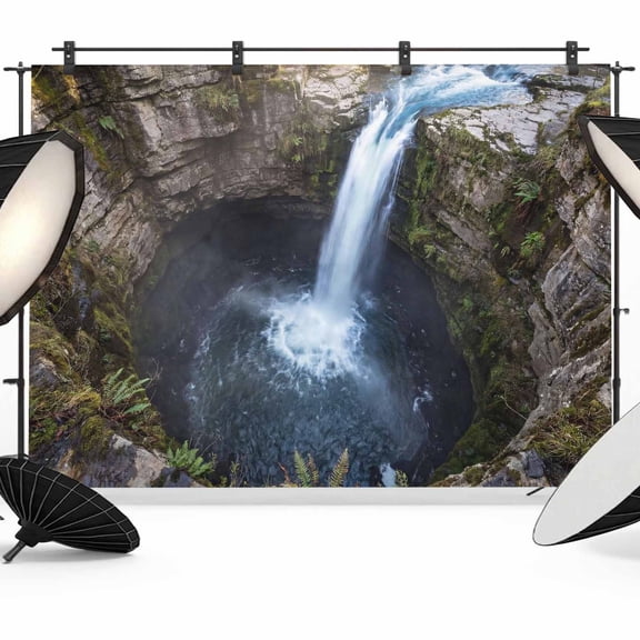 7x5ft Photo Backdrop, Mountains Soft Polyester Backdrop Curtains Photography Backdrops, Nature Waterfall Landscape Blue Brown Brushed Background for Photoshoots Studio Video Portrait Parties