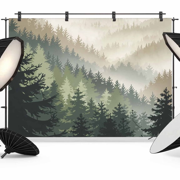 7x5ft Photo Backdrop, Mountains Soft Polyester Backdrop Curtains Photography Backdrops, Watercolor Forest Nature Pine Trees Landscape Brushed Background for Photoshoots Studio Video Portrait Parties