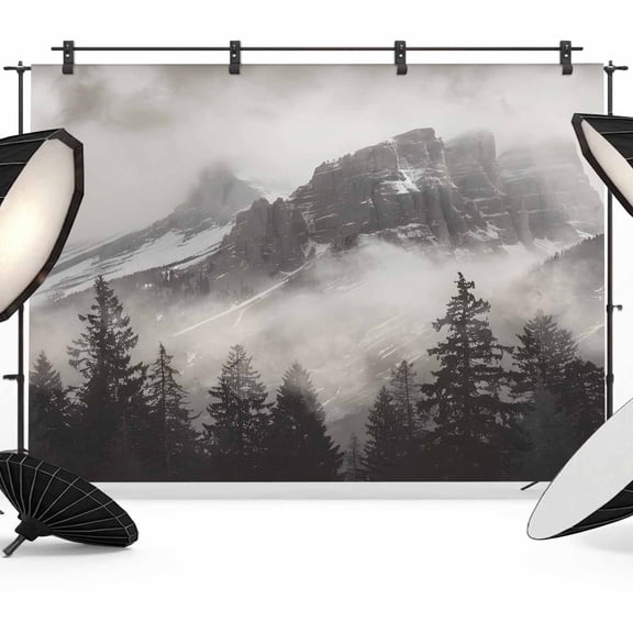 7x5ft Photo Backdrop, National Parks Soft Polyester Backdrop Curtains Photography Backdrops, Canadian Smokey Mountain Cliff Idyllic Brushed Background for Photoshoots Studio Video Portrait Parties