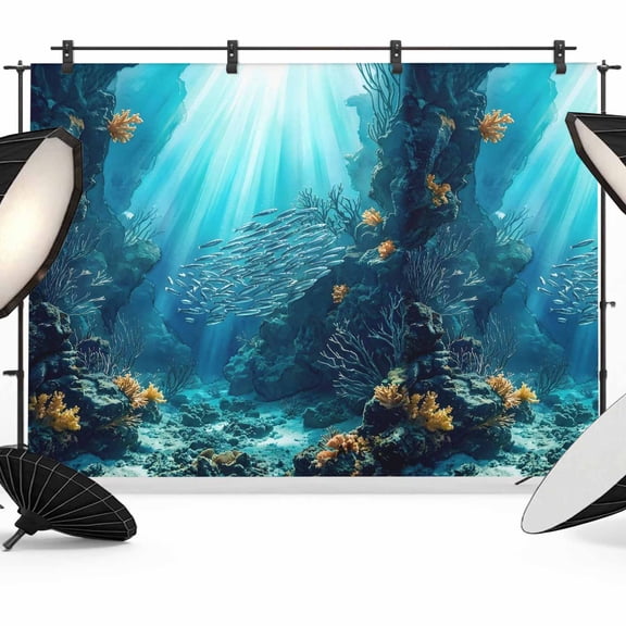 7x5ft Photo Backdrop, Natural Ocean Fish Soft Polyester Backdrop Curtains Photography Backdrops, Coral Blue Underwater Coral Sunshine Brushed Background for Photoshoots Studio Video Portrait Parties