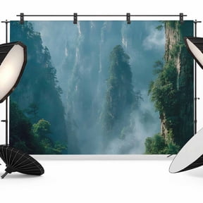 7x5ft Photo Backdrop, Nature Misty Mountains Soft Polyester Backdrop Curtains Photography Backdrops, Forest Rustic Foggy Peak Brushed Background for Photoshoots Studio Video Portrait Parties