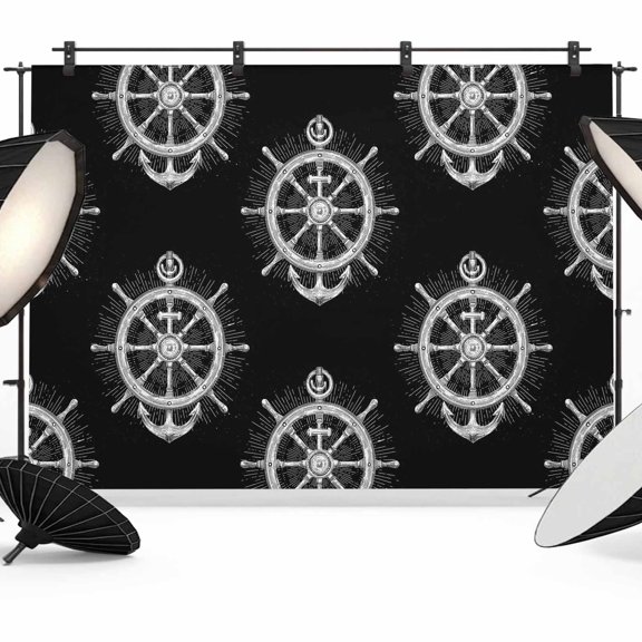 7x5ft Photo Backdrop, Nautical Anchor Soft Polyester Backdrop Curtains Photography Backdrops, Coastal Ocean Sea Textured Black Brushed Background for Photoshoots Studio Video Portrait Parties