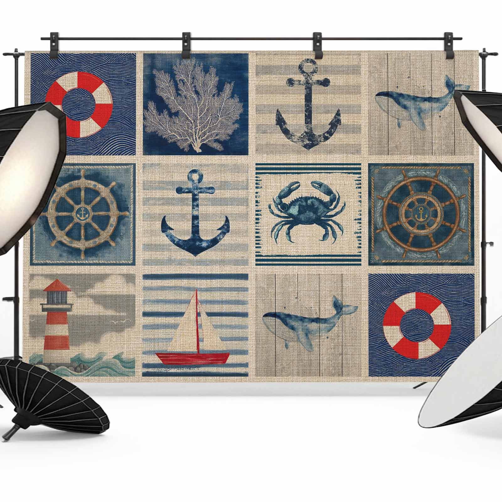 Capos Shells Backdrop 7x5ft Photo Backdrop, Nautical Coastal Soft Polyester Backdrop Curtains ...