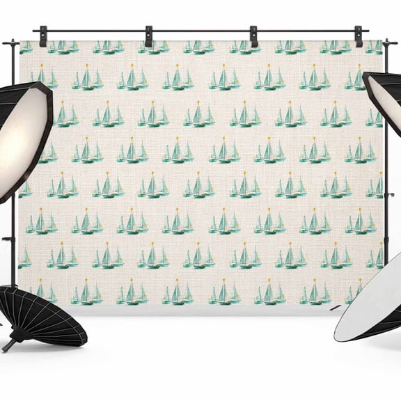 7x5ft Photo Backdrop, Nautical Sailboats Soft Polyester Backdrop Curtains Photography Backdrops, Sage Green Minimalist Beige Coastal Brushed Background for Photoshoots Studio Video Portrait Parties