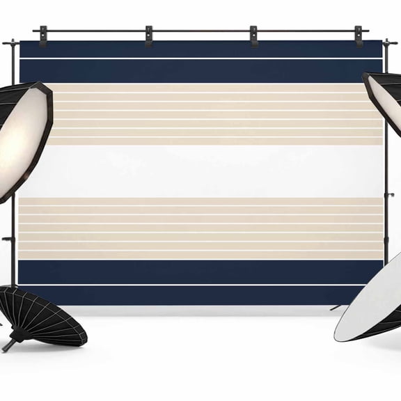 7x5ft Photo Backdrop, Navy Beige Striped Soft Polyester Backdrop Curtains Photography Backdrops, Gradient Geometric Blue White Brushed Background for Photoshoots Studio Video Portrait Parties