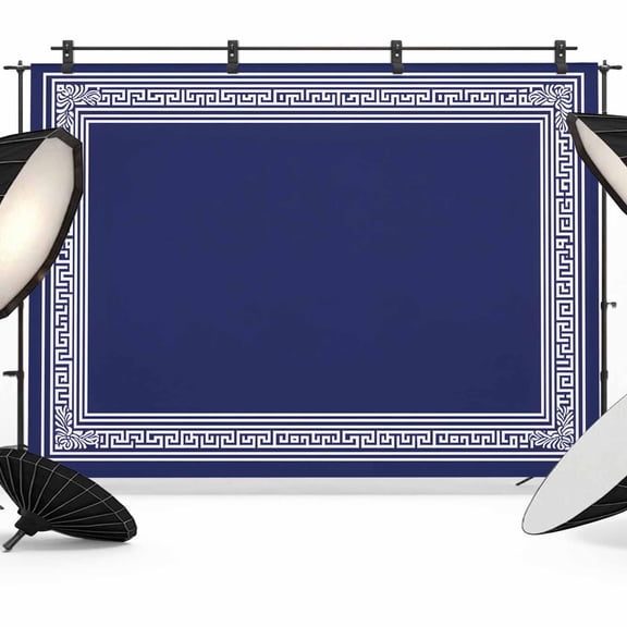 7x5ft Photo Backdrop, Navy Blue Geometric Soft Polyester Backdrop Curtains Photography Backdrops, White Greek Key Farmhouse Brushed Background for Photoshoots Studio Video Portrait Parties