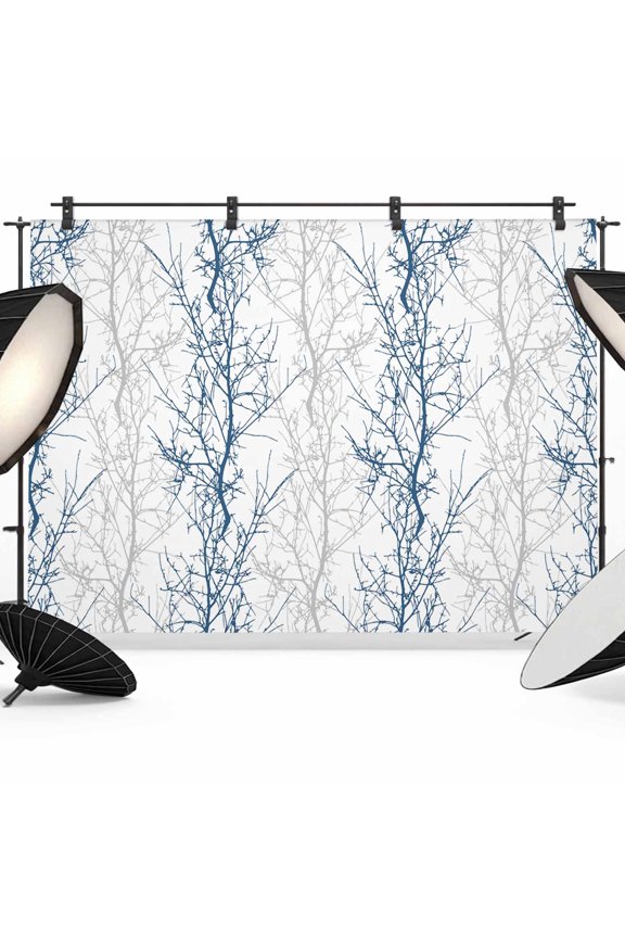 7x5ft Photo Backdrop, Navy Blue Grey Branch Soft Polyester Backdrop Curtains Photography Backdrops, Spring Summer Pastoral Botanical Brushed Background for Photoshoots Studio Video Portrait Parties