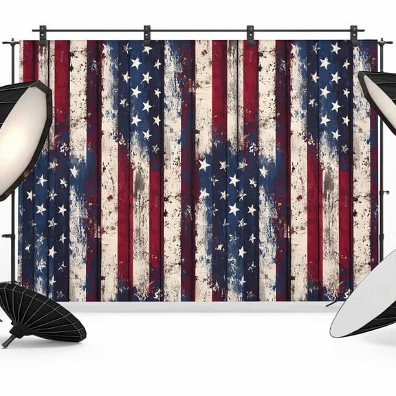 7x5ft Photo Backdrop, Navy Blue Independence Day Soft Polyester Backdrop Curtains Photography Backdrops, 4th of July Stars Red Stripes Brushed Background for Photoshoots Studio Video Portrait Parties