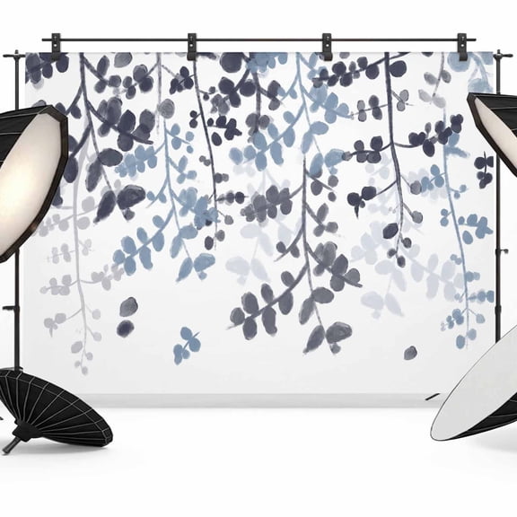 7x5ft Photo Backdrop, Navy Blue Leaves Soft Polyester Backdrop Curtains Photography Backdrops, Summer Botanical Brushed Background for Photoshoots Studio Video Portrait Parties