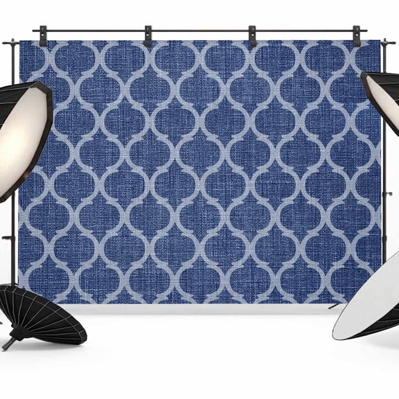 7x5ft Photo Backdrop, Navy Blue Moroccan Soft Polyester Backdrop Curtains Photography Backdrops, Morocco Geometric Quatrefoil Plaid Brushed Background for Photoshoots Studio Video Portrait Parties