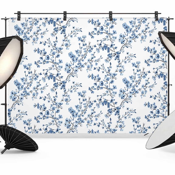 7x5ft Photo Backdrop, Navy Blue Spring Floral Soft Polyester Backdrop Curtains Photography Backdrops, Elegant Pastoral Flowers Brushed Background for Photoshoots Studio Video Portrait Parties