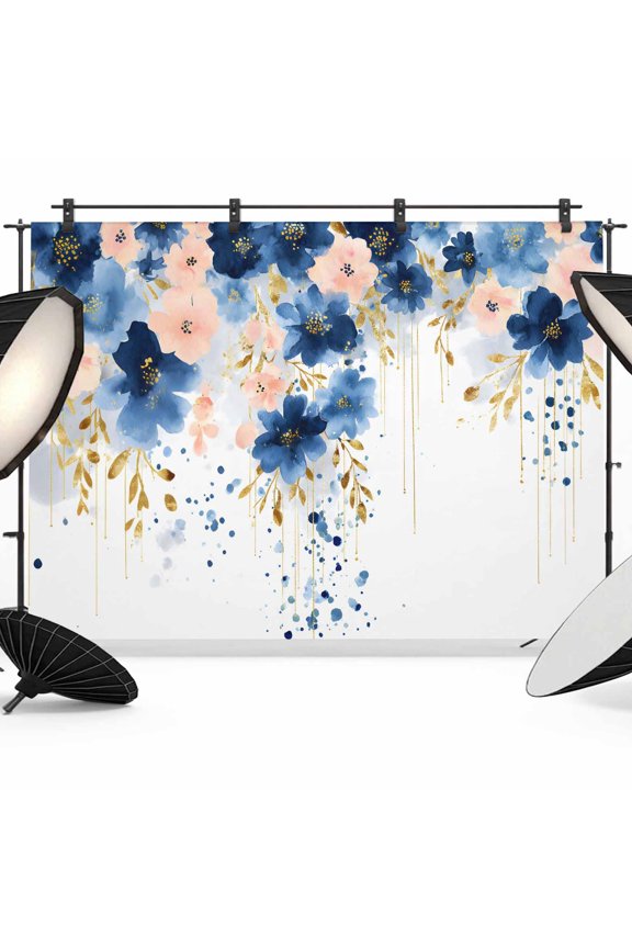 7x5ft Photo Backdrop, Navy Blue Spring Floral Soft Polyester Backdrop Curtains Photography Backdrops, Farmhouse Butterfly Brushed Background for Photoshoots Studio Video Portrait Parties