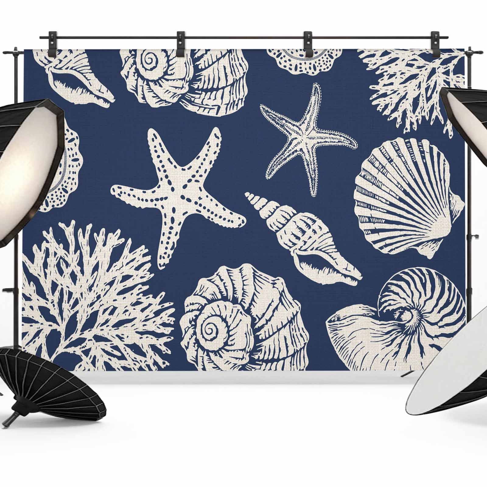 7x5ft Photo Backdrop, Navy Blue Starfish Coastal Soft Polyester ...