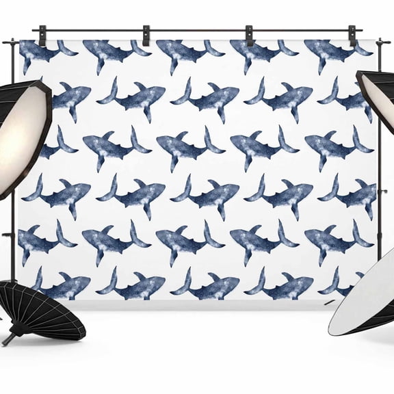 7x5ft Photo Backdrop, Ocean Animals Soft Polyester Backdrop Curtains Photography Backdrops, Summer Coastal Marine Whale Blue Brushed Background for Photoshoots Studio Video Portrait Parties