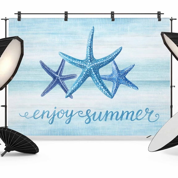 7x5ft Photo Backdrop, Ocean Strafish Soft Polyester Backdrop Curtains Photography Backdrops, Summer Sea Strfish Ombre Blue Brushed Background for Photoshoots Studio Video Portrait Parties
