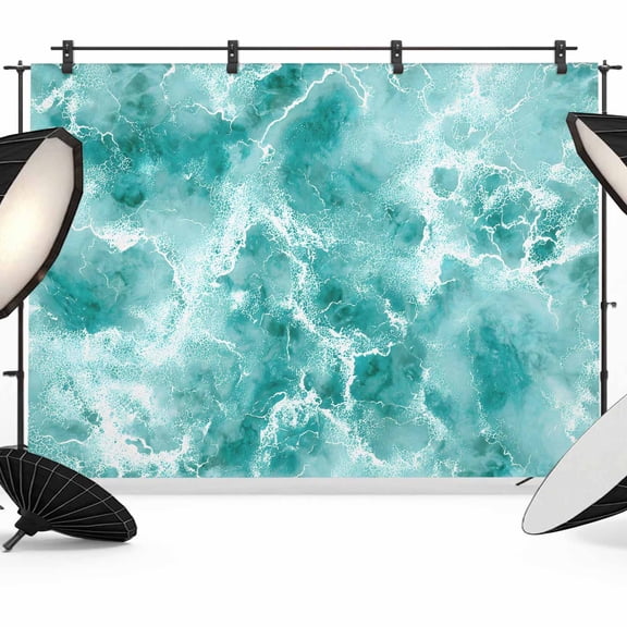 7x5ft Photo Backdrop, Ocean Waves Soft Polyester Backdrop Curtains Photography Backdrops, Abstract Turquoise Summer Beach Water Brushed Background for Photoshoots Studio Video Portrait Parties