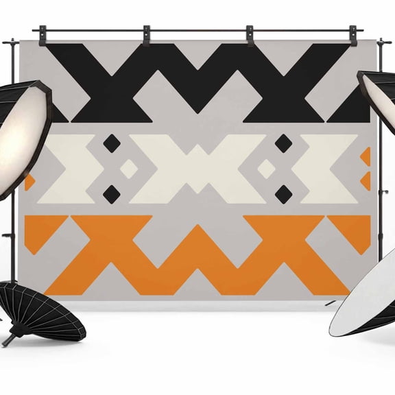 7x5ft Photo Backdrop, Orange Black Geometric Soft Polyester Backdrop Curtains Photography Backdrops, Modern Abastract Lines Grey Brushed Background for Photoshoots Studio Video Portrait Parties