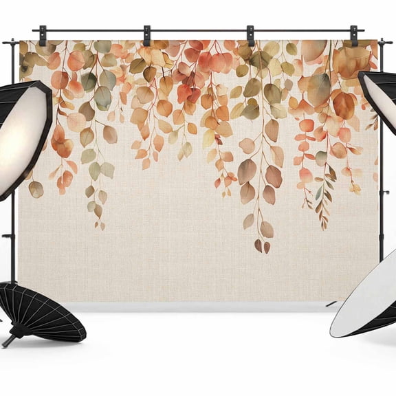7x5ft Photo Backdrop, Orange Botanical Soft Polyester Backdrop Curtains Photography Backdrops, Farmhouse Leaf Fall Thanksgiving Brushed Background for Photoshoots Studio Video Portrait Parties