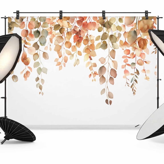 7x5ft Photo Backdrop, Orange Botanical Soft Polyester Backdrop Curtains Photography Backdrops, Watercolor Leaf Fall Thanksgiving Brushed Background for Photoshoots Studio Video Portrait Parties