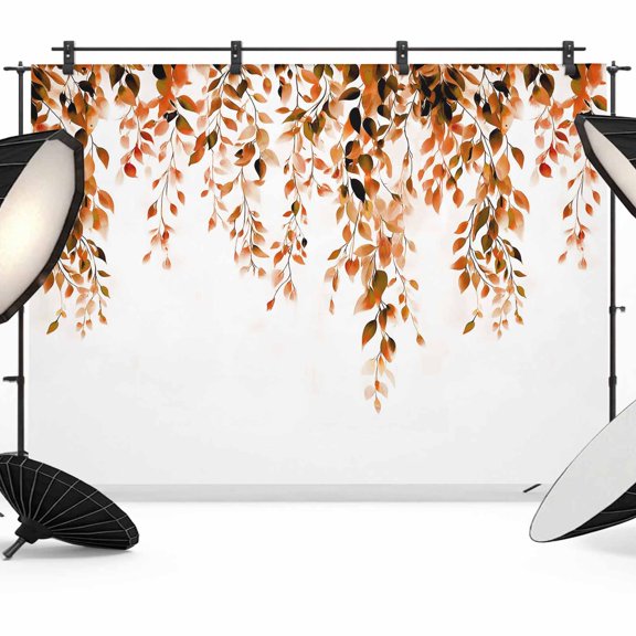 7x5ft Photo Backdrop, Orange Eucalyptus Soft Polyester Backdrop Curtains Photography Backdrops, Fall Weeping Botanical Leaf Watercolor Brushed Background for Photoshoots Studio Video Portrait Parties