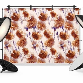 7x5ft Photo Backdrop, Orange Floral Soft Polyester Backdrop Curtains Photography Backdrops, Vintage Cornflower Leaves Rustic Plants Brushed Background for Photoshoots Studio Video Portrait Parties