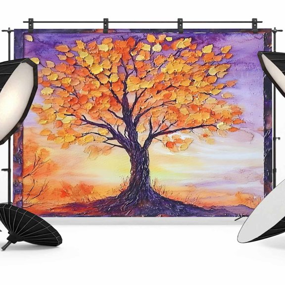 7x5ft Photo Backdrop, Orange Purple Tree Soft Polyester Backdrop Curtains Photography Backdrops, Abstract Oil Painting Maple Leaf Brushed Background for Photoshoots Studio Video Portrait Parties