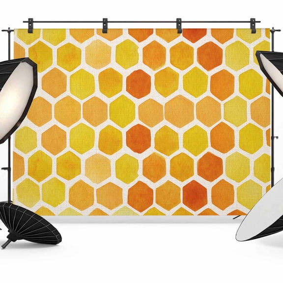 7x5ft Photo Backdrop, Orange Yellow Hexagon Soft Polyester Backdrop Curtains Photography Backdrops, Summer Farmhouse Abstract Geometric Brushed Background for Photoshoots Studio Video Portrait Party