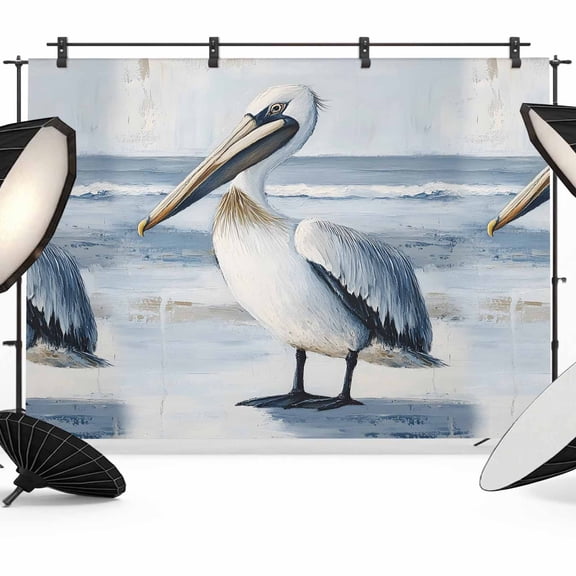 7x5ft Photo Backdrop, Painted Pelican Soft Polyester Backdrop Curtains Photography Backdrops, Ocean Birds Modernism Retro Brushed Background for Photoshoots Studio Video Portrait Parties