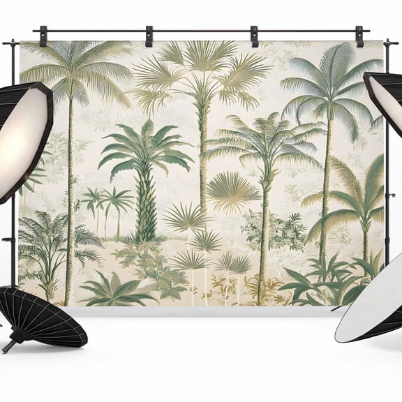 7x5ft Photo Backdrop, Palm Tree Soft Polyester Backdrop Curtains Photography Backdrops, Sage Green Tropical Nature Plant Watercolor Brushed Background for Photoshoots Studio Video Portrait Parties