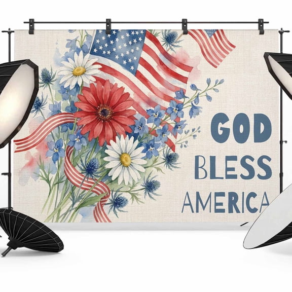7x5ft Photo Backdrop, Patriotic American Flag Soft Polyester Backdrop Curtains Photography Backdrops, Daisies Floral Botanical Vintage Brushed Background for Photoshoots Studio Video Portrait Parties