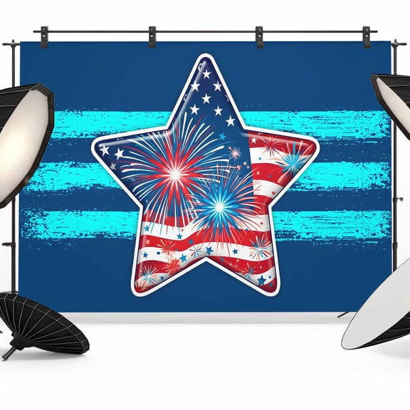7x5ft Photo Backdrop, Patriotic USA Flag Soft Polyester Backdrop Curtains Photography Backdrops, Independence Day Firework Blue Striped Brushed Background for Photoshoots Studio Video Portrait Party