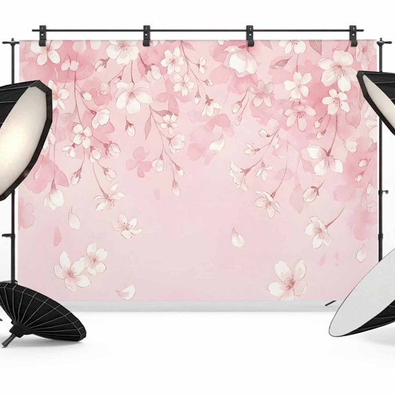 7x5ft Photo Backdrop, Pink Cherry Blossom Soft Polyester Backdrop Curtains Photography Backdrops, Spring Modern Farmhouse Floral Brushed Background for Photoshoots Studio Video Portrait Parties