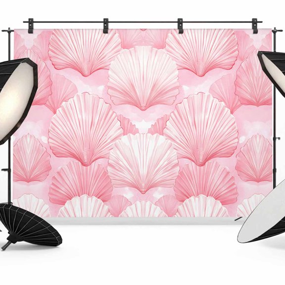 7x5ft Photo Backdrop, Pink Coastal Shell Soft Polyester Backdrop Curtains Photography Backdrops, Summer Nautical Beach Ocean Brushed Background for Photoshoots Studio Video Portrait Parties