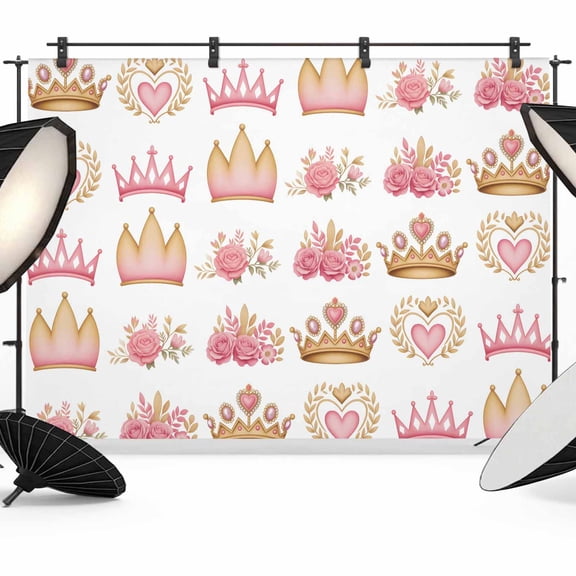 7x5ft Photo Backdrop, Pink Floral Crown Soft Polyester Backdrop Curtains Photography Backdrops, Spring Floral Roses Elegant Farmhouse Brushed Background for Photoshoots Studio Video Portrait Parties