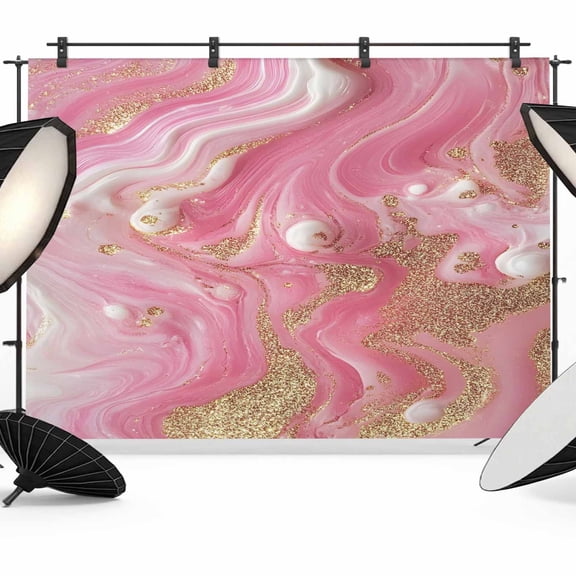7x5ft Photo Backdrop, Pink Marble Soft Polyester Backdrop Curtains Photography Backdrops, Modern Ink Painting Abstract Golden Brushed Background for Photoshoots Studio Video Portrait Parties