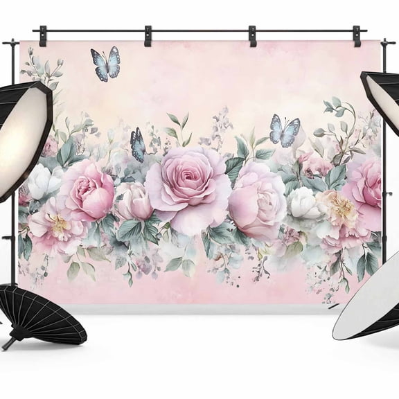 7x5ft Photo Backdrop, Pink Roses Floral Soft Polyester Backdrop Curtains Photography Backdrops, Vintage Romance Botanical Flowers Brushed Background for Photoshoots Studio Video Portrait Parties