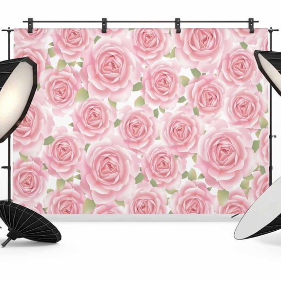 7x5ft Photo Backdrop, Pink Roses Soft Polyester Backdrop Curtains Photography Backdrops, Retro Flower Floral Botanicall Plant Leaf Brushed Background for Photoshoots Studio Video Portrait Parties