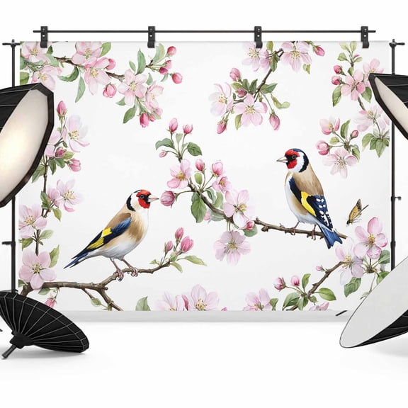 7x5ft Photo Backdrop, Pink Spring Floral Soft Polyester Backdrop Curtains Photography Backdrops, Birds Elegant Pastoral Aesthetics Brushed Background for Photoshoots Studio Video Portrait Parties