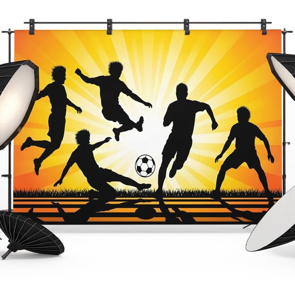 7x5ft Photo Backdrop, Players Silhouette Soft Polyester Backdrop Curtains Photography Backdrops, Orange Yellow Sunset Glow Football Brushed Background for Photoshoots Studio Video Portrait Parties