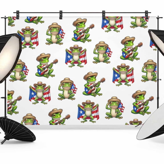 7x5ft Photo Backdrop, Puerto Rico Flags Soft Polyester Backdrop Curtains Photography Backdrops, Cartoon Funny Frogs Animals Guitar Hats Brushed Background for Photoshoots Studio Video Portrait Party