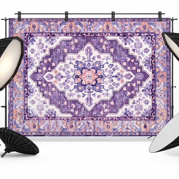 7x5ft Photo Backdrop, Purple Boho Soft Polyester Backdrop Curtains Photography Backdrops, Ethnic Geometric Middle Century Art Brushed Background for Photoshoots Studio Video Portrait Parties