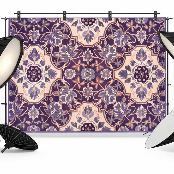 7x5ft Photo Backdrop, Purple Boho Soft Polyester Backdrop Curtains Photography Backdrops, Farmhouse Ethnic Abstract Floral Pattern Brushed Background for Photoshoots Studio Video Portrait Parties