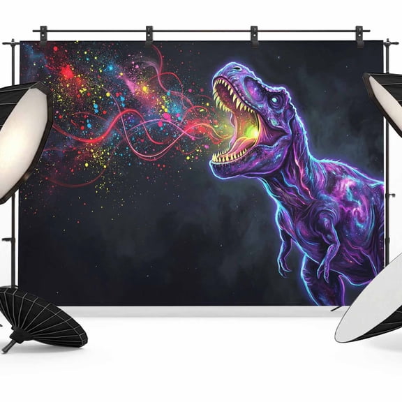7x5ft Photo Backdrop, Purple Dinosaur Soft Polyester Backdrop Curtains Photography Backdrops, Modern Black Abstract Color Lights Brushed Background for Photoshoots Studio Video Portrait Parties