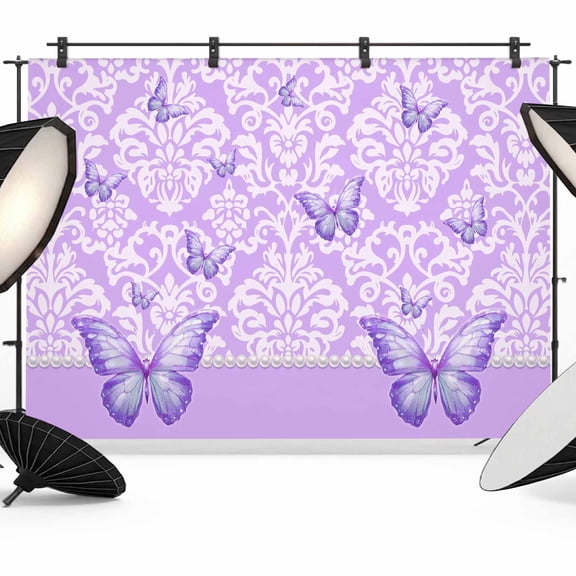 7x5ft Photo Backdrop, Purple Floral Butterflies Soft Polyester Backdrop Curtains Photography Backdrops, Abstract Art Vintage Botanical Brushed Background for Photoshoots Studio Video Portrait Parties
