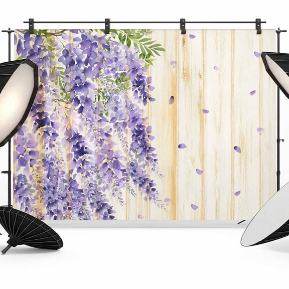 7x5ft Photo Backdrop, Purple Weeping Leaves Soft Polyester Backdrop Curtains Photography Backdrops, Farmhouse Pastoral Botanical Wooden Brushed Background for Photoshoots Studio Video Portrait Party