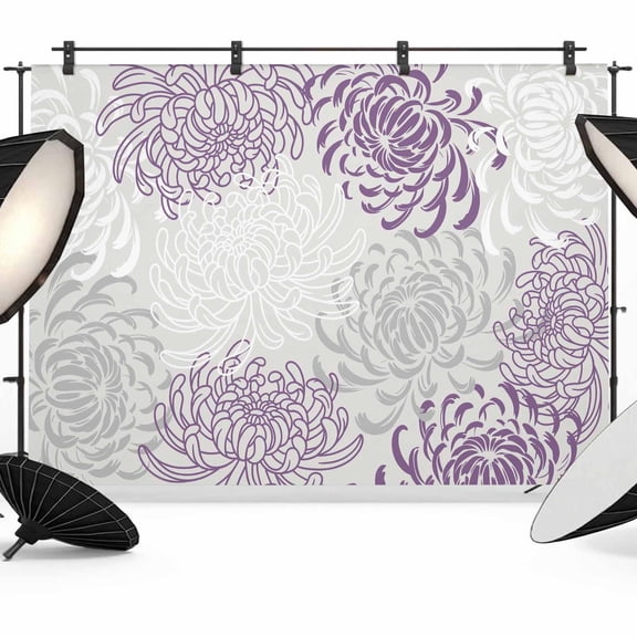 7x5ft Photo Backdrop, Purple White Soft Polyester Backdrop Curtains Photography Backdrops, Abstract Grey Chrysanthemum Flower Floral Brushed Background for Photoshoots Studio Video Portrait Parties