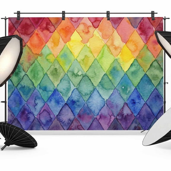 7x5ft Photo Backdrop, Rainbow Patchwork Soft Polyester Backdrop Curtains Photography Backdrops, Watercolor Colorful Diamond Art Brushed Background for Photoshoots Studio Video Portrait Parties