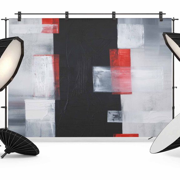 7x5ft Photo Backdrop, Red Black Modern Soft Polyester Backdrop Curtains Photography Backdrops, Abstract Oil Painting Geometric Artwork Brushed Background for Photoshoots Studio Video Portrait Parties